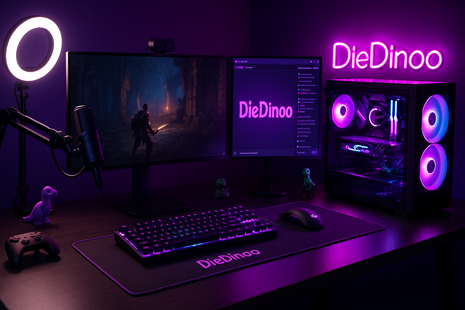 DieDinoo komplettes Gaming und Streaming Setup mit Dual-PC Konfiguration